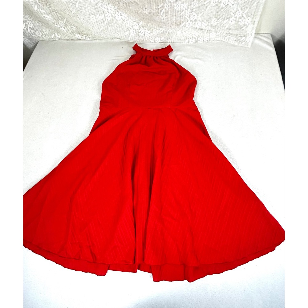 Niay Women's Red Ribbed Lace Halter Neck A-Line Dress XL EU 44 US 12